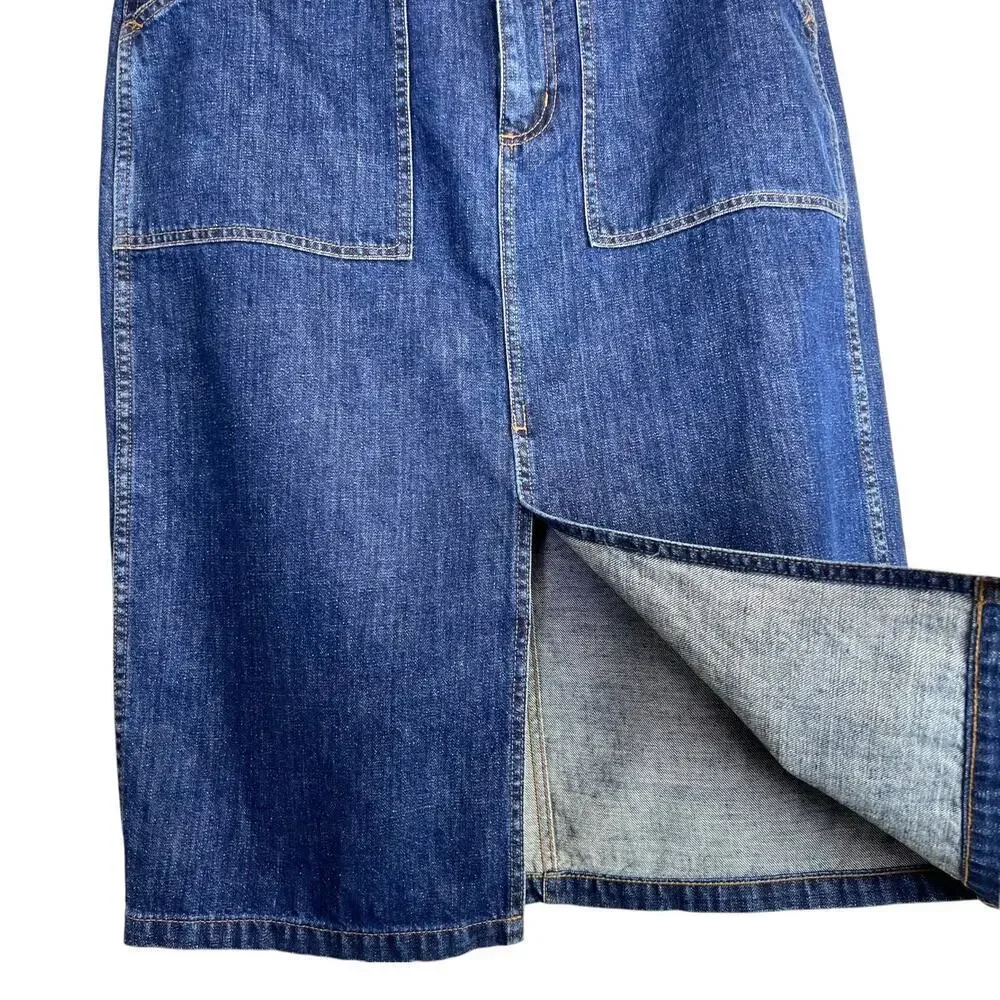 J.Crew Denim Pencil Skirt Front Slit in Blue Casual Classic Women's 32 = 12-14